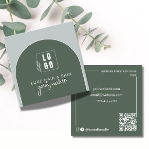 Moderne gebogene Qr-Code-Logo Waldgrün Quadratische Visitenkarte