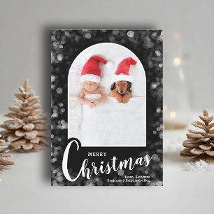 Moderne gebogene Weihnachtsfoto auf Schwarz Feiertagskarte