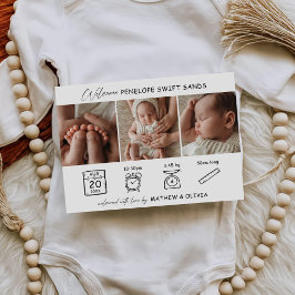 Moderne Geburtsankündigung 3 Fotos Collage Card Einladung