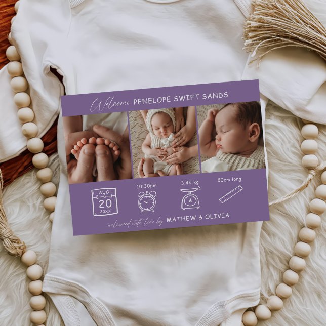 Moderne Geburtsankündigung 3 Fotos Collage Card Einladung (Von Creator hochgeladen)