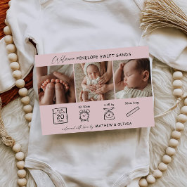 Moderne Geburtsankündigung 3 Fotos Collage Card Einladung