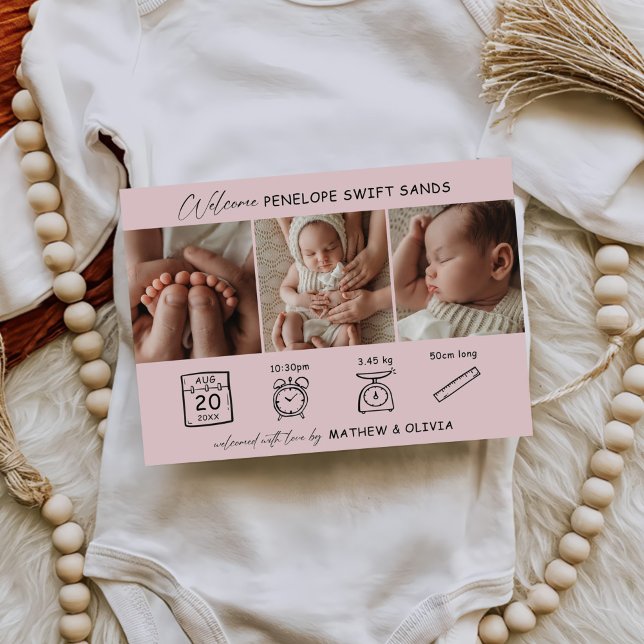 Moderne Geburtsankündigung 3 Fotos Collage Card Einladung (Von Creator hochgeladen)