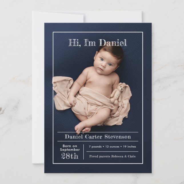 Moderne Geburtsankündigung mit Gitter Ankündigung (Vorderseite)