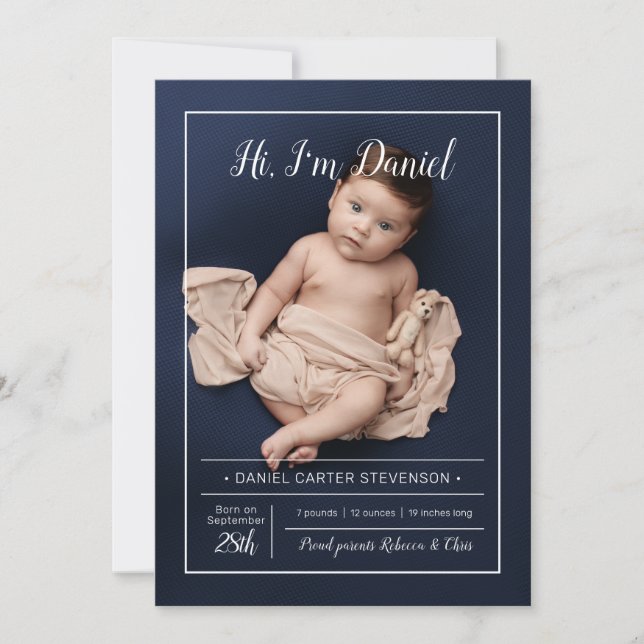 Moderne Geburtsankündigung mit Gitter Einladung (Vorderseite)