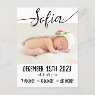 Moderne Geburtshilfeverkündung für Baby mit Foto & Ankündigungspostkarte