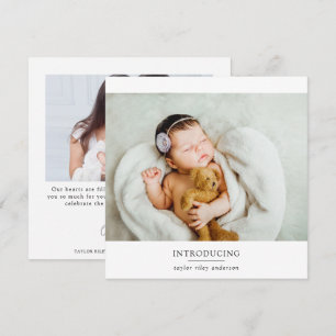 Moderne Geburtsstatistik Neues Baby-Foto Dankeskarte