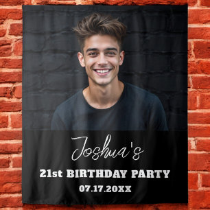 Moderne Geburtstagspartei Black Custom Foto Instag Wandteppich