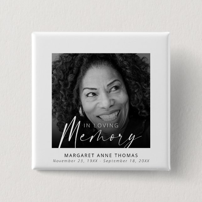 Moderne Gedenkfeier Foto Beerdigung Button (Vorderseite)
