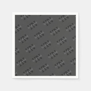 Moderne gekachelte dunkelgraue monogrammierte Name Serviette