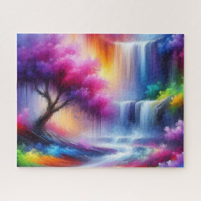 Moderne Gelb-Blau-Rot-KI generierte Landschaft (Horizontal)