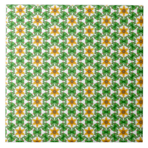 Moderne gelb-grüne abstrakte geometrische Blumenel Fliese