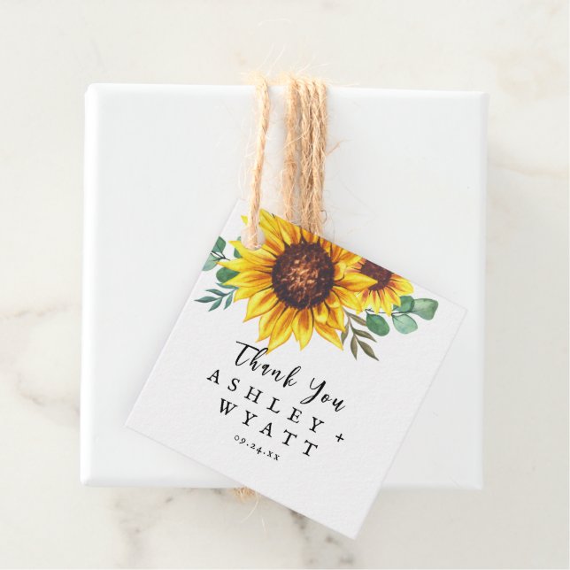 Moderne Gelbblütenhochzeit Geschenkanhänger (Beispiel)