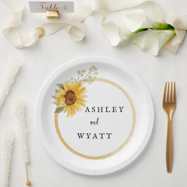 Moderne Gelbblütenhochzeit Pappteller (Hochzeit)