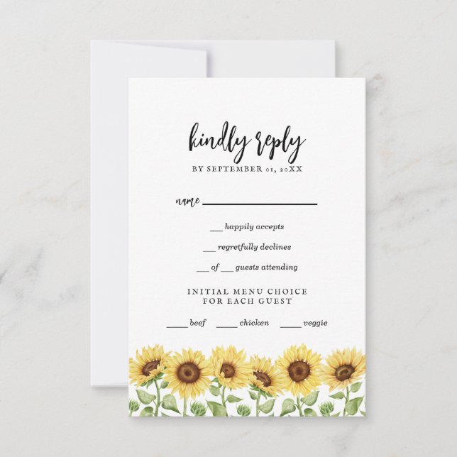 Moderne Gelbblütenhochzeit RSVP Karte (Vorderseite)