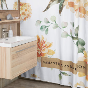 Moderne gelbe Blumen & Kraft Personalisiertes Gesc Duschvorhang