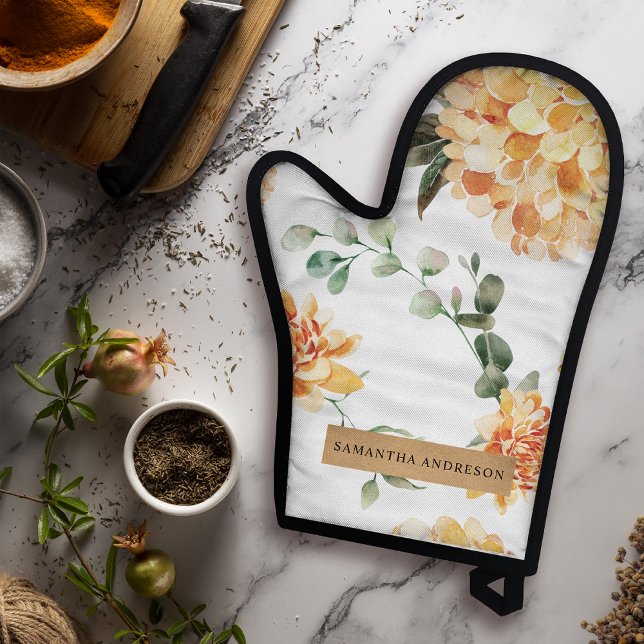 Moderne gelbe Blumen & Kraft Personalisiertes Gesc Ofenhandschuh & Topflappen-Set (Von Creator hochgeladen)