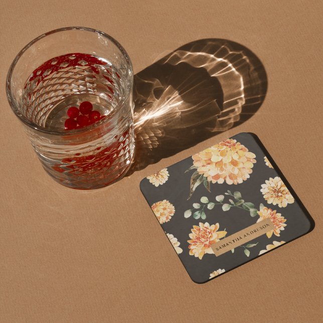 Moderne gelbe Blumen & Kraft Personalisiertes Gesc Rechteckiger Pappuntersetzer (Von Creator hochgeladen)