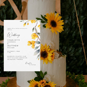 Moderne gelbe Blumen zusammen mit der Hochzeit  Einladung