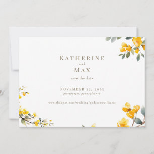 Moderne gelbe Blumenhochzeit rettet das Datum Einladung