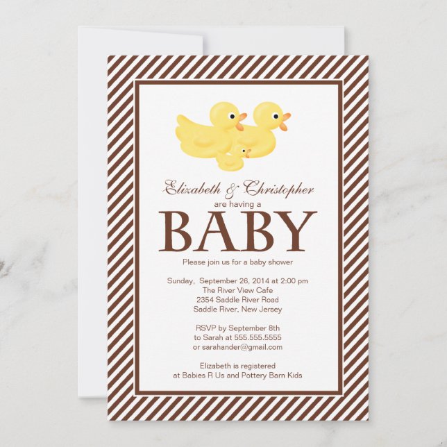 Moderne gelbe Enten-Paar-Babyparty Einladung (Vorderseite)