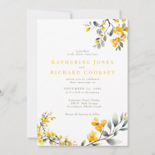 Moderne gelbe florale Hochzeit ohne Eltern Einladung