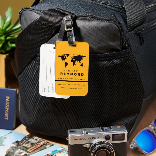 Moderne Gelbe Gepäcktasche mit individuelle Name Gepäckanhänger (Vorderseite & Rückseite)