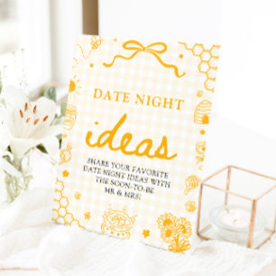 Moderne gelbe Gingham-Honigbiene-Date-Night-Ideen Sockelschild