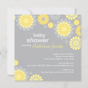 Moderne gelbe graue Gänseblümchen-Blumen Baby Show Einladung