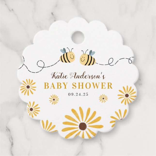 Moderne gelbe Hummel und Sonnenblumen Kinderdusche Geschenkanhänger (Vorderseite)
