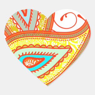 Moderne gelbe orange aqua mint Paisley-Geschenke Herz-Aufkleber