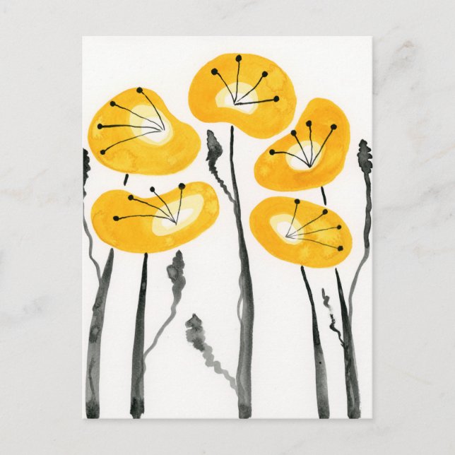 Moderne Gelbe Pfoten Aquarellblumen Postkarte (Vorderseite)