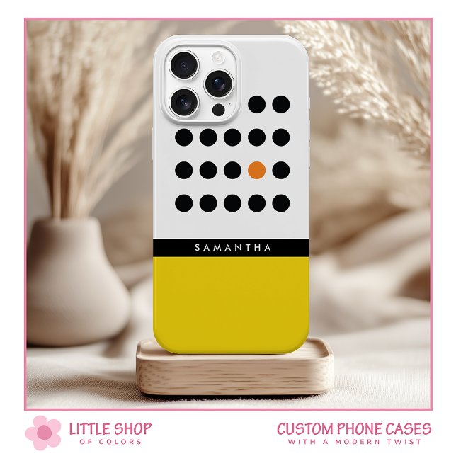 Moderne gelbe Punkte Farbblock-Monogramm Case-Mate iPhone Hülle (Von Creator hochgeladen)