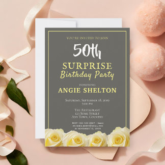 Moderne Gelbe Rose 50. Überraschung Geburtstagspar Einladung
