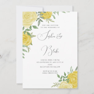 Moderne Gelbe Rosen Elegante Weiße Hochzeit Einladung