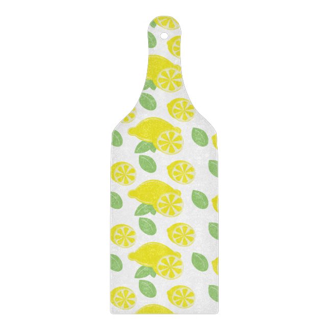 Moderne Gelbe Sommerspass Lemon Slices Green Schneidebrett (Vorderseite)