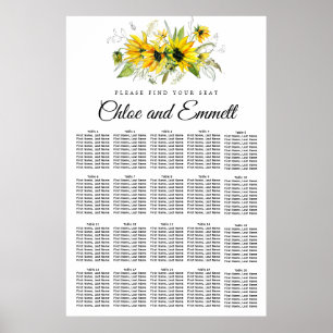 Moderne gelbe Sonnenblume 20-Tisch-Sitzkarte Poster