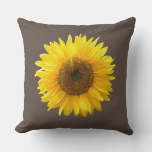 Moderne Gelbe Sonnenblume auf Braun Kissen