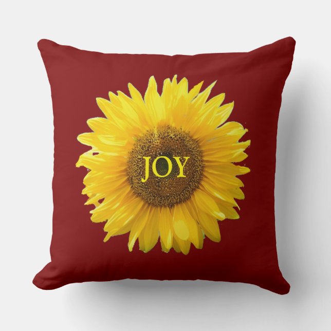 Moderne Gelbe Sonnenblume auf Crimson Red Kissen (Vorderseite)