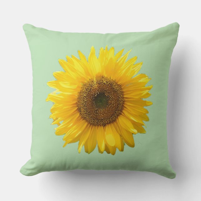 Moderne Gelbe Sonnenblume auf Kalkgrün Kissen (Vorderseite)