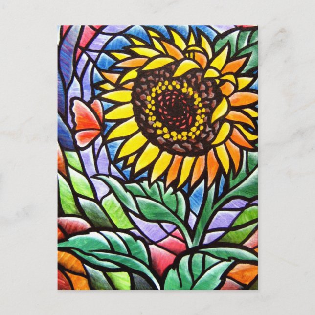 Moderne Gelbe Sonnenblume Stilvolle Blumenkunst Postkarte (Vorderseite)