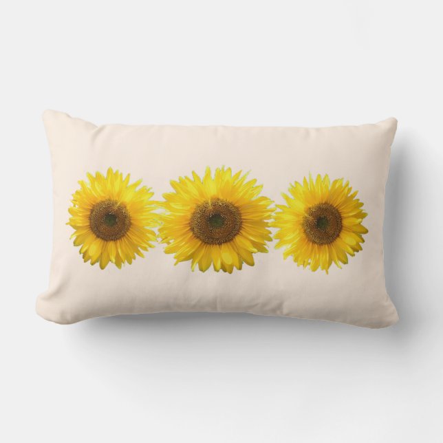 Moderne gelbe Sonnenblumen auf Elfenbein Lendenkissen (Vorderseite)