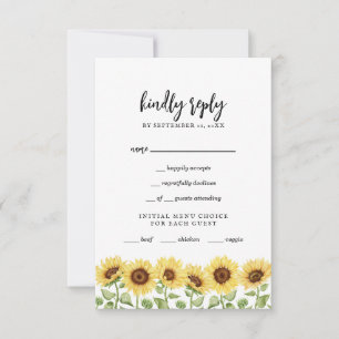 Moderne gelbe Sonnenblumen-Hochzeit RSVP Karte