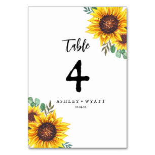 Moderne gelbe Sonnenblumen-Hochzeit Tischnummer