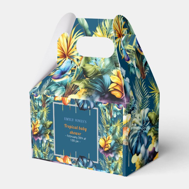 Moderne, gelbe tropische Babydusche Geschenkschachtel (Vorderseite)