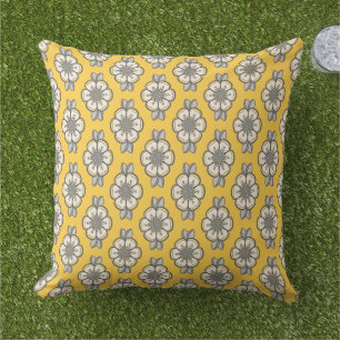 Moderne gelbe und graue Blume  Kissen
