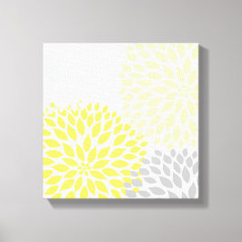 Moderne, gelbe und graue Dahlia Square Wand an Wan Leinwanddruck