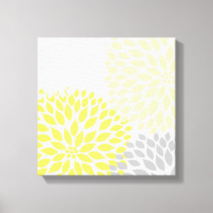 Moderne, gelbe und graue Dahlia Square Wand an Wan Leinwanddruck