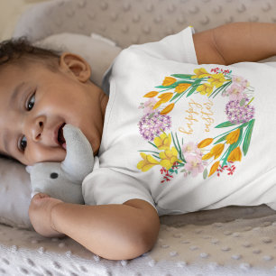 Moderne gelbe und grüne Frühlingsblumen frohe Oste Baby Strampler