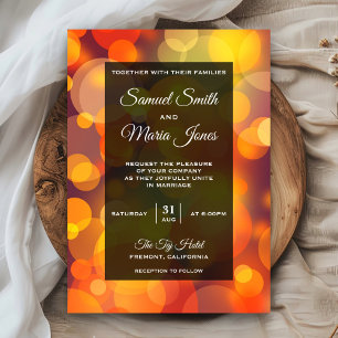 Moderne, gelbe und orangefarbene Bokeh-Hochzeit Ei Einladung