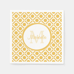 Moderne gelbe und weiße geometrische monogrammiert serviette